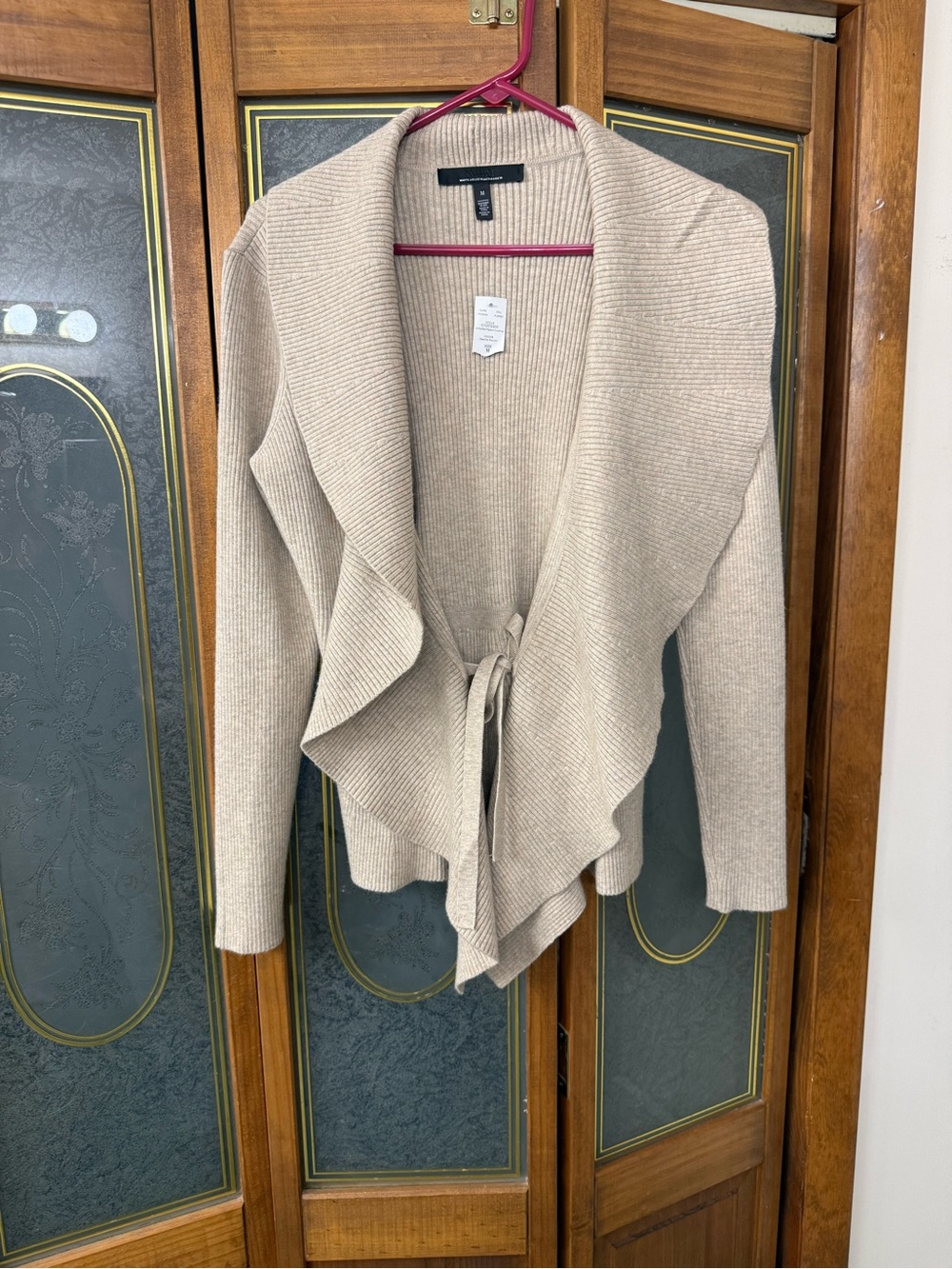 WHBM LADIES Beige Open-Front Tie Waist Women's Sweater, BRAND NEW